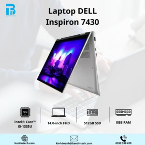 Laptop Dell Inspiron 7430 I5-1335U/ 14.0INCH FHDT/8G/ 512GB SSD/ WIN 11/ OFFICE H&S 2021/N7430I58W1 Silver