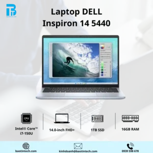 LAPTOP DELL INS14 5440 CORE7_150U/ 16GD5/ 1TSSD/ 14.0FHD+/ 16:10/ FP/ 4C54W/ W11SL+OFFICE/ LED_KB/ PRES/ XANH (7FN5J)
