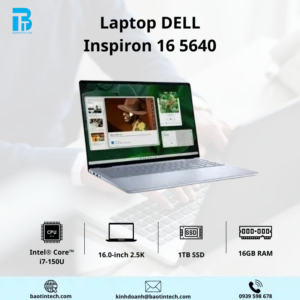 LAPTOP DELL INSPIRON 16 5640 INTEL(R) CORE(TM) 7 150U/ 16.0 INCH 2.5K, 2X8G/ 1TB SSD/ NVIDIA(R) GEFORCE(R) MX570A WITH 2GB GDDR6/4 CELL-54WHR,WIN 11,OFFICE H&S 2021/ N6I7512W1-ICEBLUE* -01Y