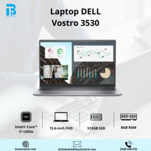 LAPTOP DELL VOSTRO 3530 (I7-1355U, 8GB/ 512GB SSD/ 15.6INCH FHD/ NV-MX550/2GB, WIN11, OFFICE HS 21/ XÁM/ P112F011) (V3530-I7U085W11GRD2)