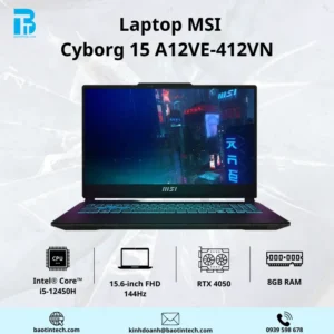 Laptop MSI Cyborg 15 A12VE 412VN/ I5-12450H/ 512GB SSD/ DDR5 8GB/RTX 4050/ 15.6inch FHD 144HZ/ WIN 11