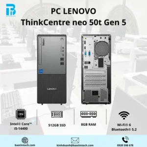 PC ThinkCentre neo 50t Gen 5 I5-14400 /8GB/512GB SSD/ NO OS/ 1YR/ 12UB0004VA