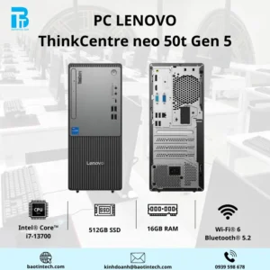 PC ThinkCentre neo 50t Gen 5 I7-13700 / 16GB / 512GB SSD/ WIFI & BL/ NOS/ 1YR / 12UB0028VA