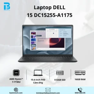 Laptop Dell DC15255-A1175 (Ryzen 7 7730U | 16GB Ram | 512GB SSD | 15.6 inch FHD | Cảm ứng | WIN11 Bản Quyền | BLACK )