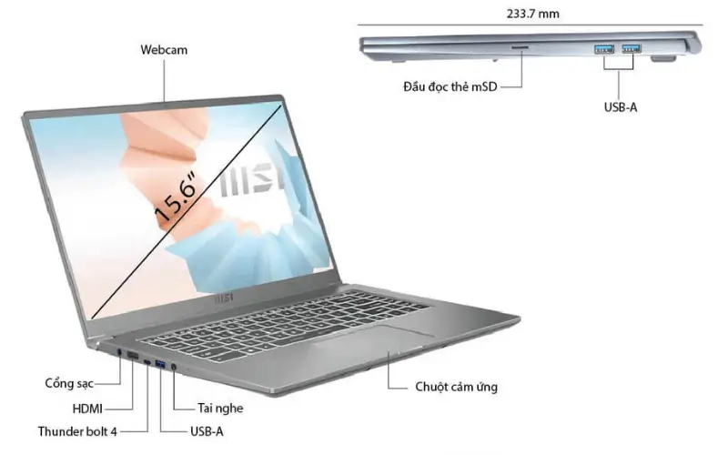 MSI Modern – Laptop Văn Phòng Mỏng Nhẹ, Hiệu Năng Ổn Định