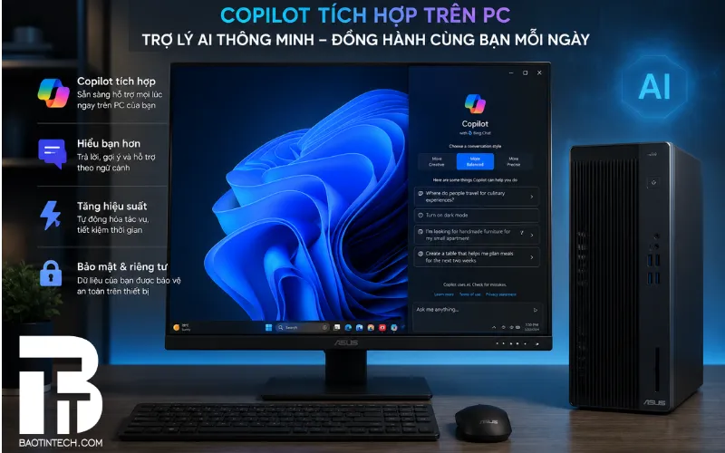 Máy tính để bàn Asus ExpertCenter D701MER D701 được tích hợp Microsoft Copilot AI
