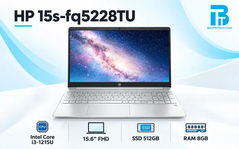 Laptop HP 15s-fq5228TU màu bạc cho văn phòng và sinh viên