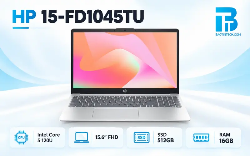 Laptop HP 15 fd1045TU màu bạc cho văn phòng