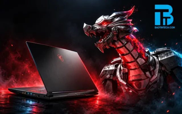 Laptop MSI thiết kế họa tiết rồng đỏ chiến game và đồ họa mạnh mẽ