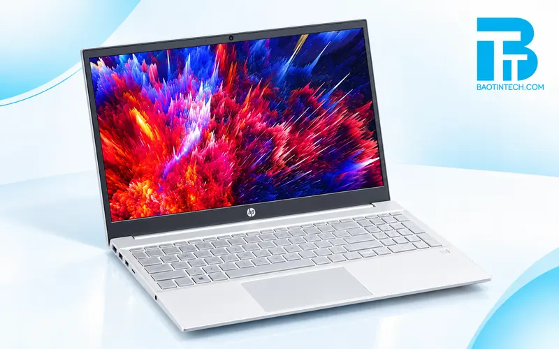 Laptop HP màu bạc thiết kế mỏng gọn cho văn phòng