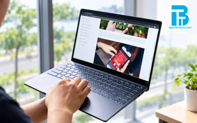 Laptop MSI trong không gian làm việc hiện đại dành cho doanh nghiệp
