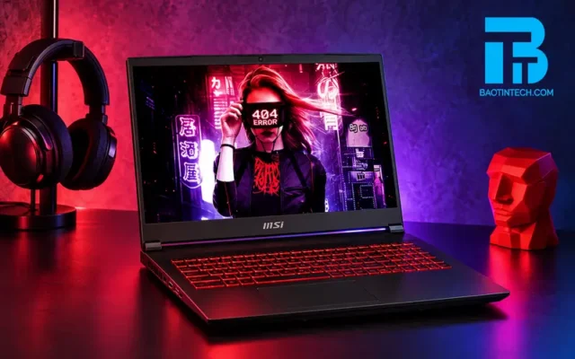 Laptop MSI Gaming với bàn phím đèn nền màu đỏ tím cá tính