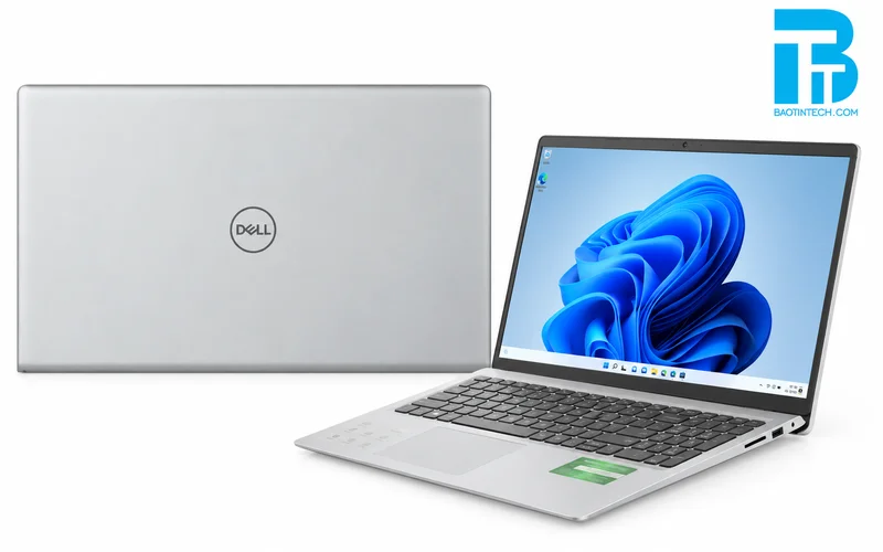 Laptop Dell màu bạc với kiểu dáng phù hợp cho học tập và văn phòng