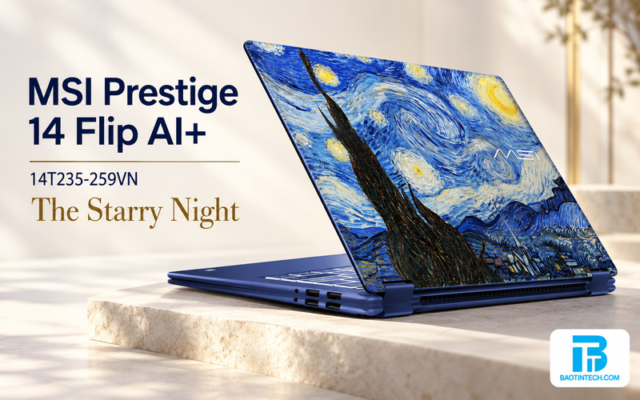 Laptop MSI Prestige 14 Flip AI+ 14T235-259VN tổng quan thiết kế gập xoay The Starry Night