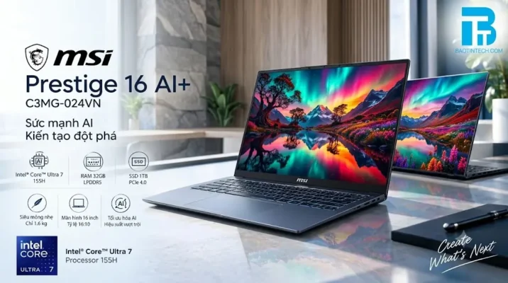 Laptop MSI Prestige 16 AI+ C3MG-024VN tổng quan thiết kế vỏ kim loại mỏng nhẹ