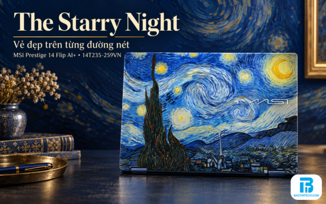Laptop MSI Prestige 14 Flip AI+ 14T235-259VN mặt lưng họa tiết The Starry Night