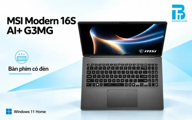 Bàn phím đèn nền và phím Copilot trên MSI Modern 16S AI+ G3MG-058VN