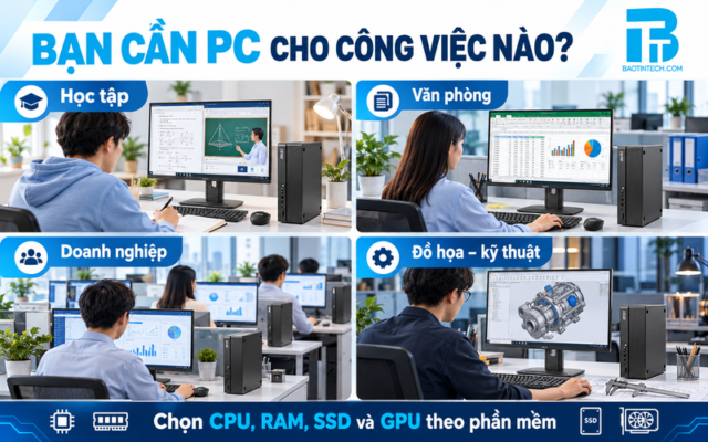 Lựa chọn PC đồng bộ cho học tập văn phòng doanh nghiệp và đồ họa.