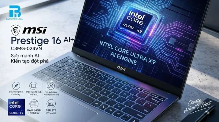 Laptop MSI Prestige 16 AI+ C3MG-024VN bàn phím fullsize có phím số và touchpad rộng