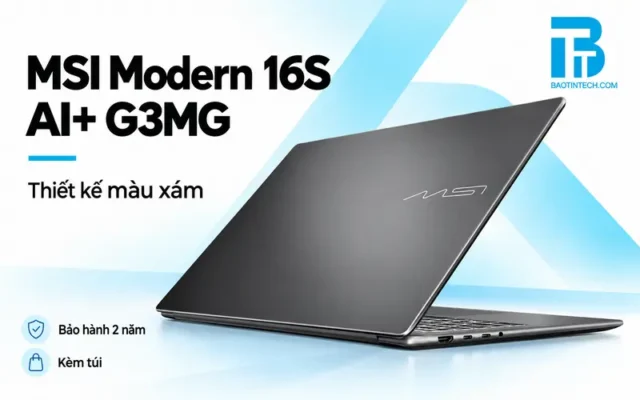 Laptop MSI Modern 16S AI+ màu Xám Platinum thiết kế mỏng nhẹ