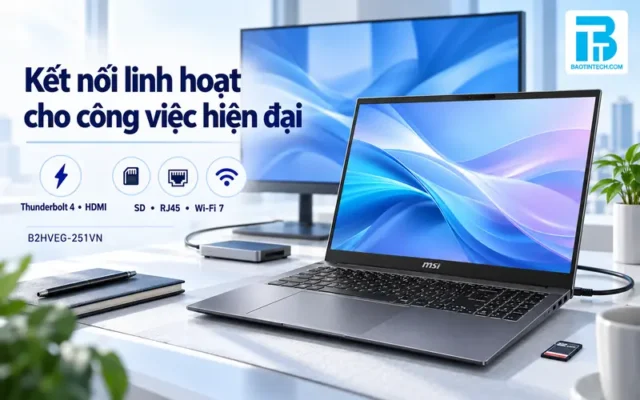 Kết nối Thunderbolt 4, HDMI, SD và RJ45 trên MSI PrestigePro 16 AI B2HVEG-251VN.