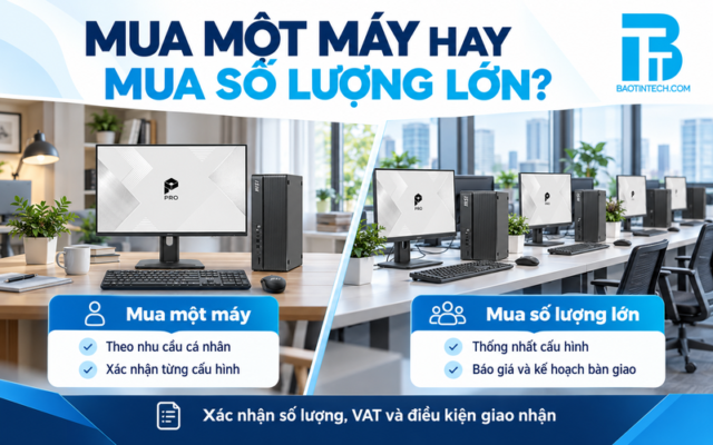 So sánh mua PC đồng bộ lẻ và mua nhiều máy cho doanh nghiệp.