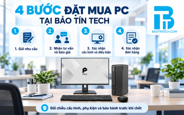 Bốn bước tư vấn báo giá xác nhận và nhận PC đồng bộ.
