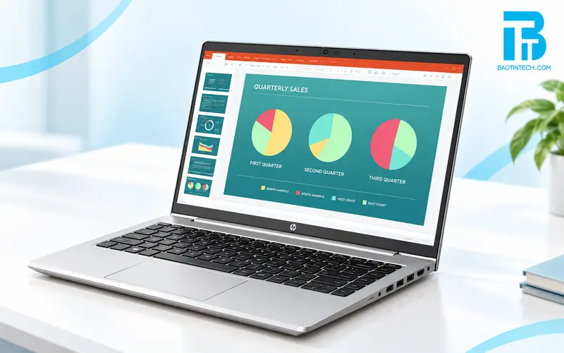 Laptop HP ProBook trong không gian làm việc văn phòng