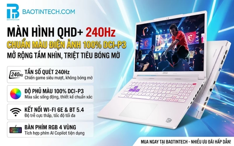 Màn hình gaming 16 inch QHD+ 240Hz sắc nét của Laptop MSI Crosshair A16 HX MLG Edition