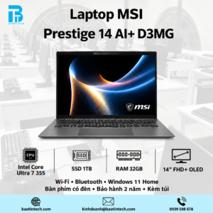 Laptop MSI Prestige 14 AI+ D3MG giữ nguyên thiết kế sang trọng