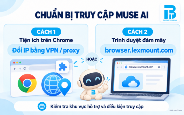 Chuẩn bị truy cập Muse AI trên trình duyệt qua proxy