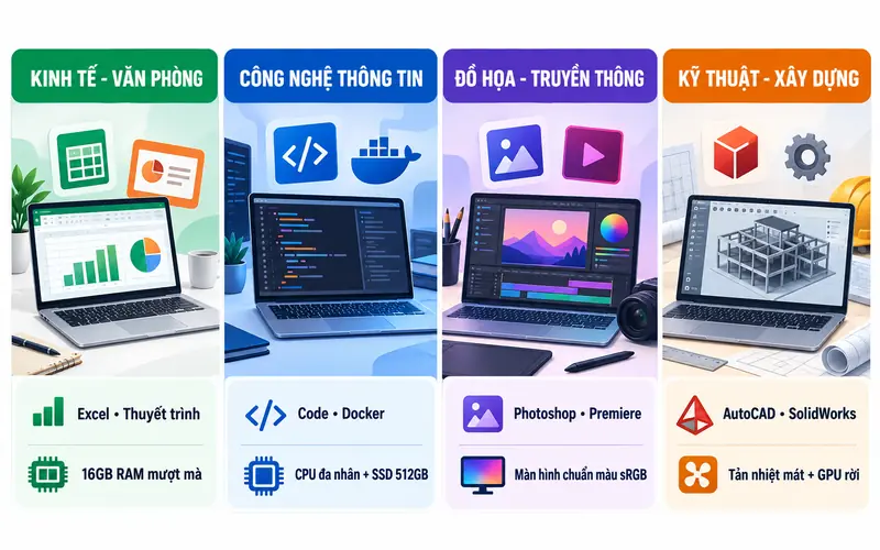 Kinh nghiệm chọn laptop cho sinh viên theo từng ngành học