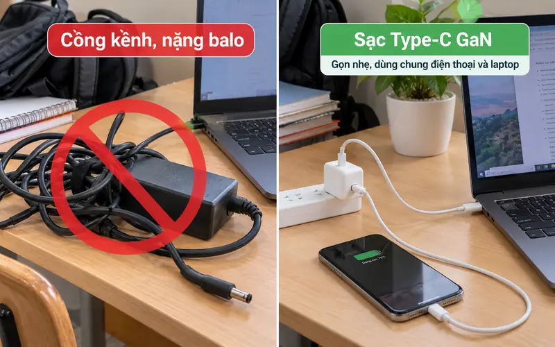 Sạc nhanh USB-C tiện lợi cho laptop sinh viên
